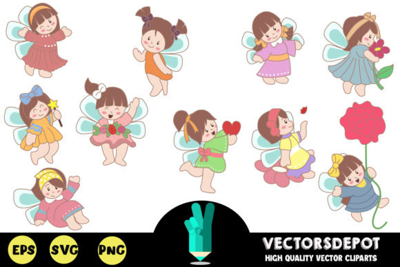 Beautiful Fairy Clipart Bundle Graphics and Illustrations