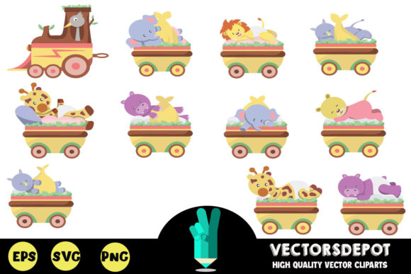 Cute Animals Train Clipart Graphics