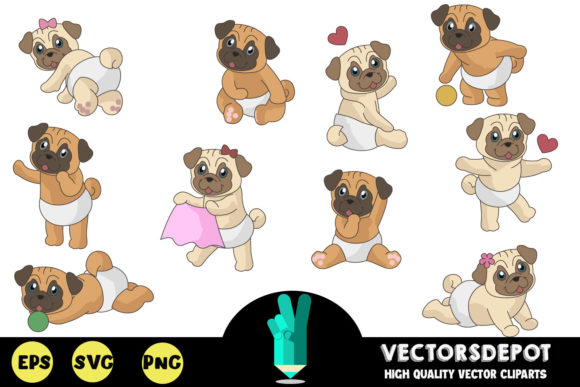 Cute Pugs Graphics for Branding