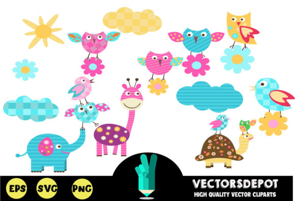 Spring Colorful Animals Graphics for Branding